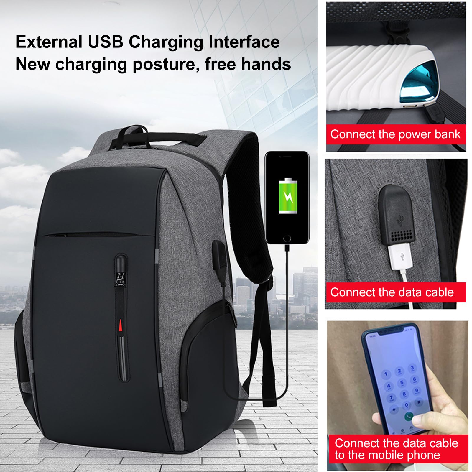 docooler Zaino per Laptop per Borsa per Laptop da 17 Pollici con Porta USB Zaini Impermeabili alla Moda