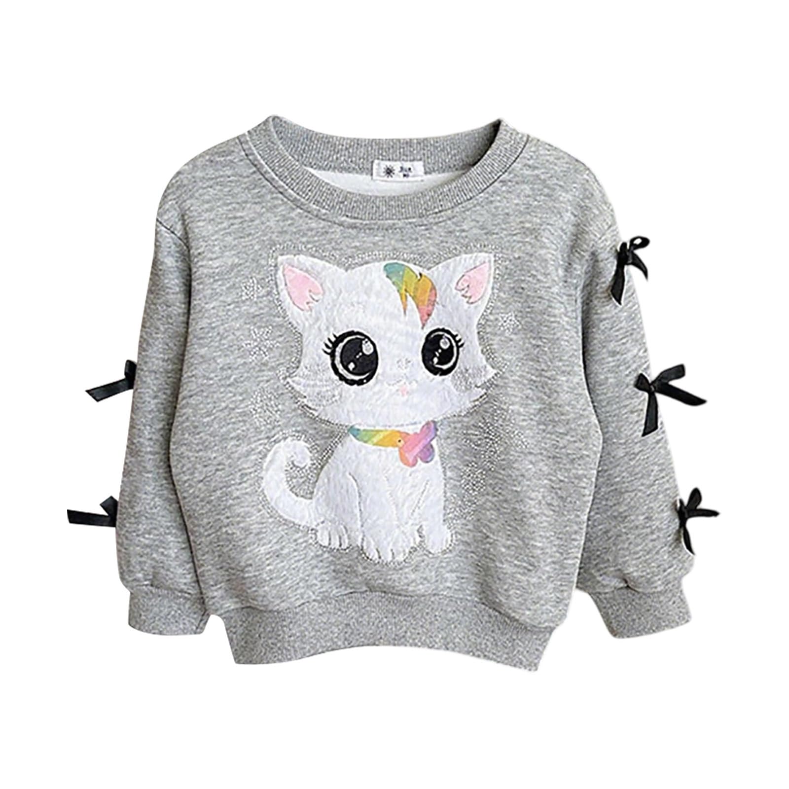 Sweat Polaire Enfant Fille - Imprimé Chat Mignon - Manches Longues, Coupe Loose - Chaud Et Confortable Pour L'hiver - Taille 2 à 9 Ans - 7