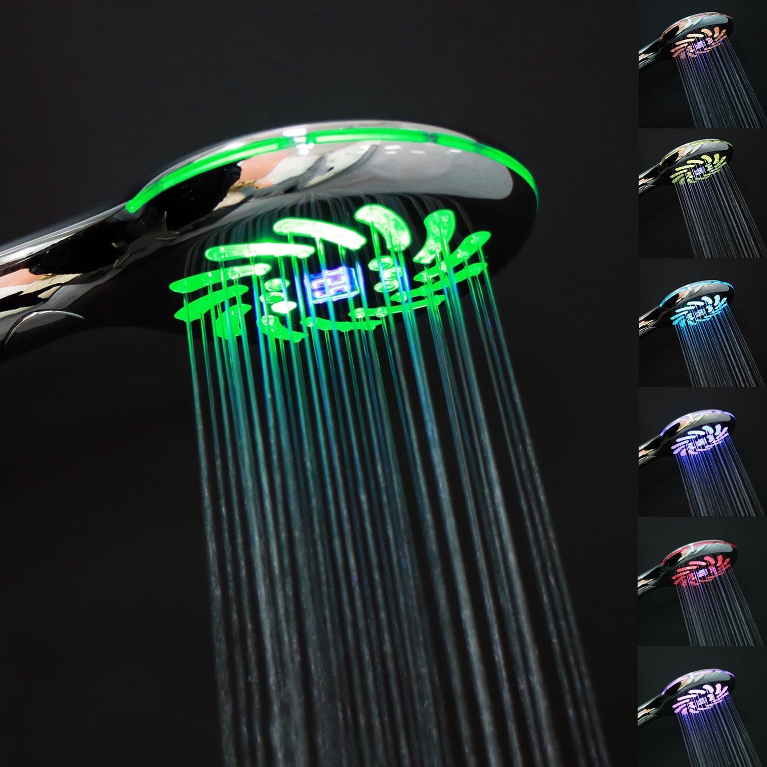 JINYOMFLY LED Shower Head with Temperature Display, Shower Head LED 7 Colours Changing, Handheld Showerhead with LED Digital Display, Battery-Free