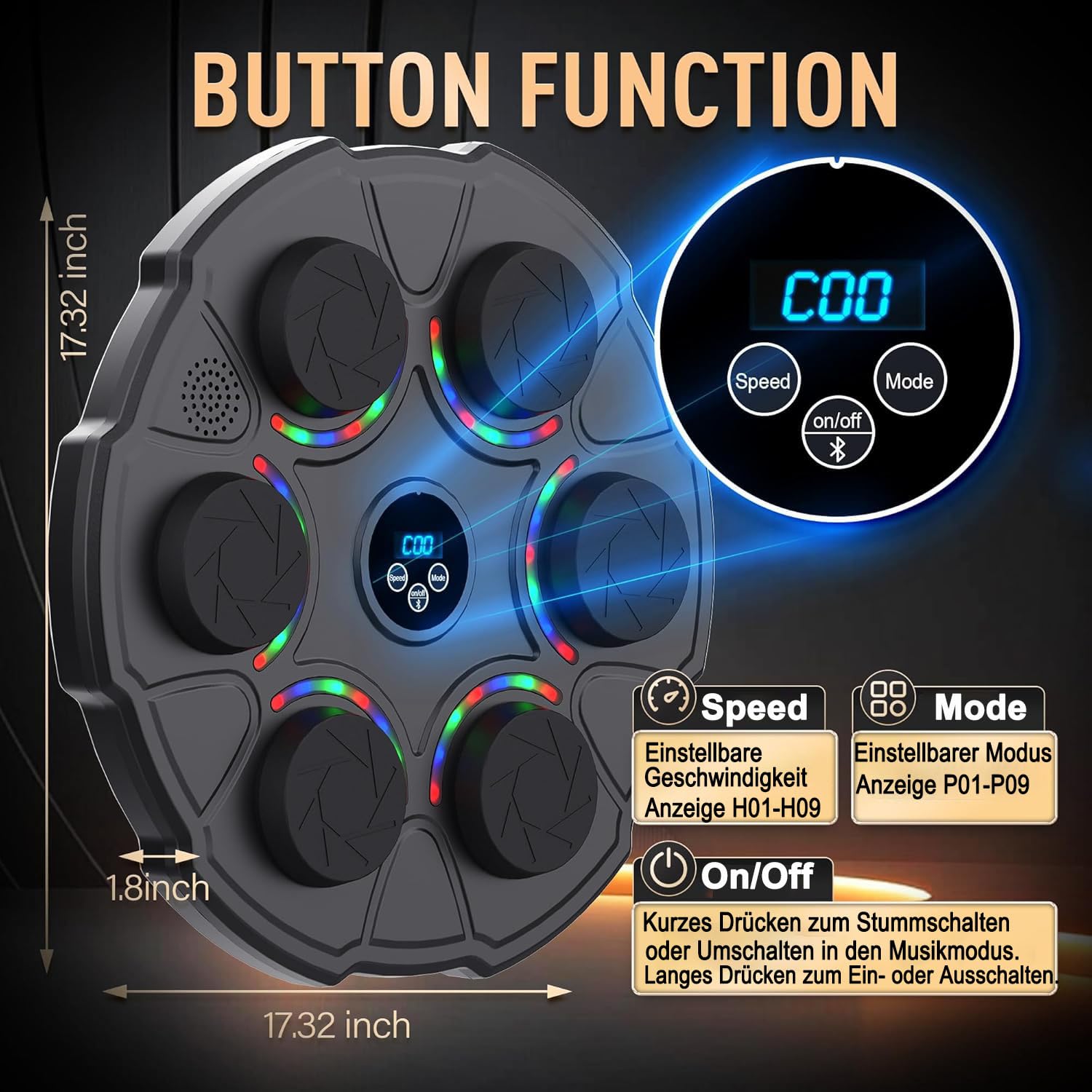 Music Boxing Machine,Elektronische Musik Boxmaschine mit Boxhandschuhen | Bluetooth Boxautomat mit 9 Geschwindigkeitsmodi und Zählmodus,Boxen Training Geschenk für Erwachsene und Kinder