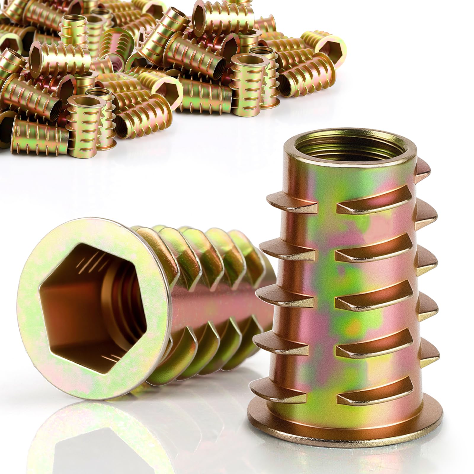 mawmuaw M8 x 25mm Threaded Inserts for Wood 30pcs Zinc Alloy Hex Drive