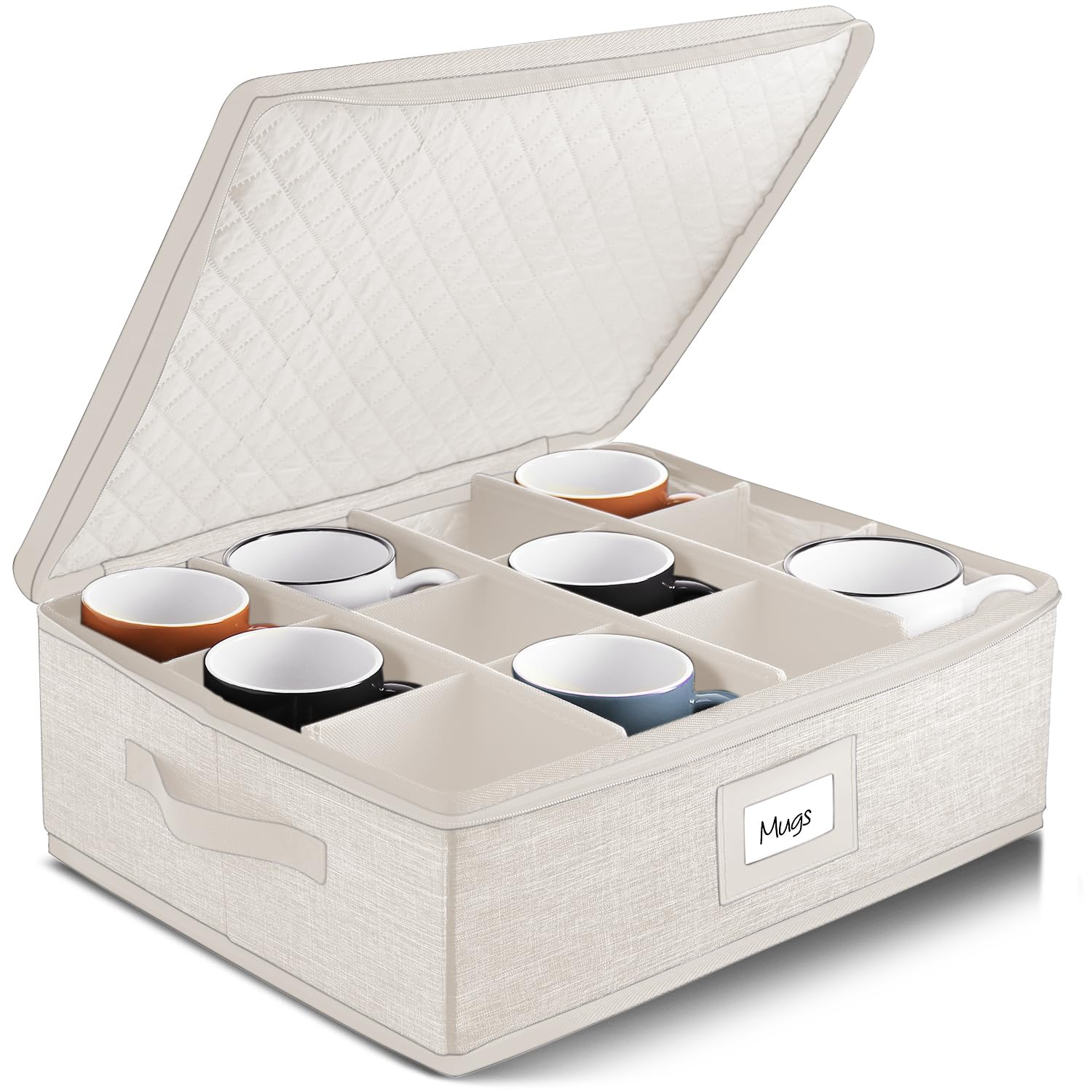 Hearth &amp; Harbor Hard Shell Mug Organizer, Cup and Mug Storage Box, Cream