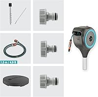 Vista 5 de GARDENA 18604 50' x 1/2" Automatic Retractable Garden Hose Reel for Outside Use on Metal Spike With Easy Swivel for Simple Watering of Gardens and