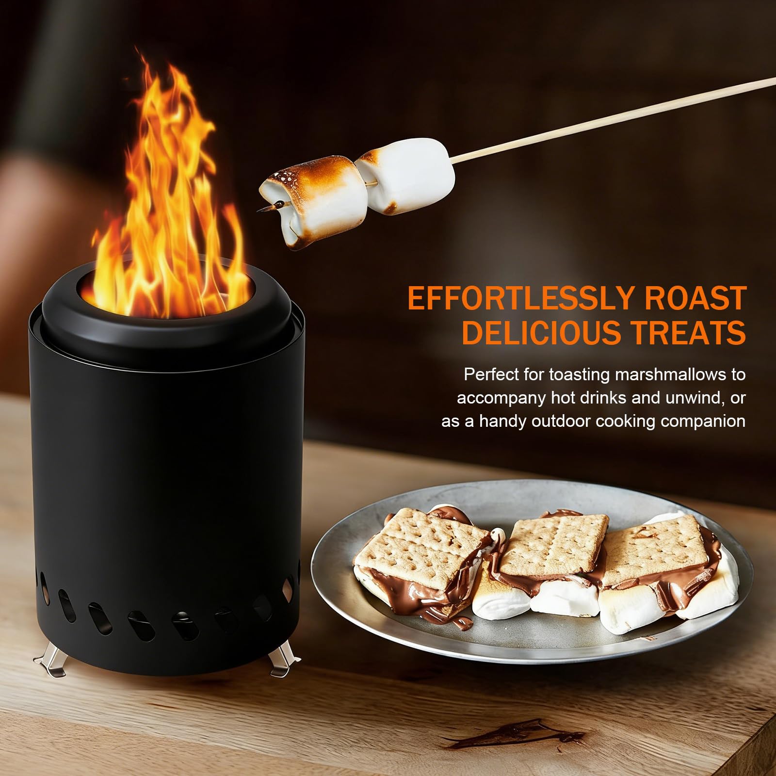 Rauchfreie Tischkamin Outdoor, Edelstahl Feuertonne Mini Feuerstelle für Balkon Terrasse Camping, Tragbare Feuerschale mit Tragetasche, Betrieben mit Pellets oder Holz, 20x14cm Schwarz - 5