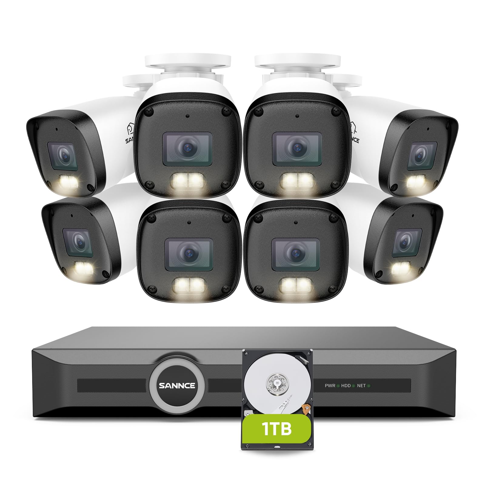 SANNCE 2K 3MP PoE Security Camera System - NVR with 8PCS Cameras(1TB HDD)