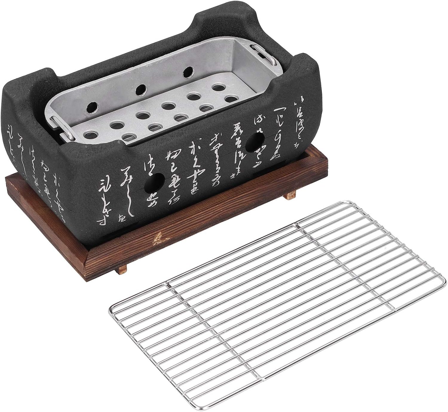 Barbecue a carbone giapponese barbecue da tavolo portatile con piastra di base, posacenere, piastra di carbone, rete per barbecue, piano cottura in alluminio per interni ed esterni Barbecue a carbone giapponese barbecue da tavolo portatile con piastra di base, posacenere, piastra di carbone, rete per barbecue, piano cottura in alluminio per interni ed esterni