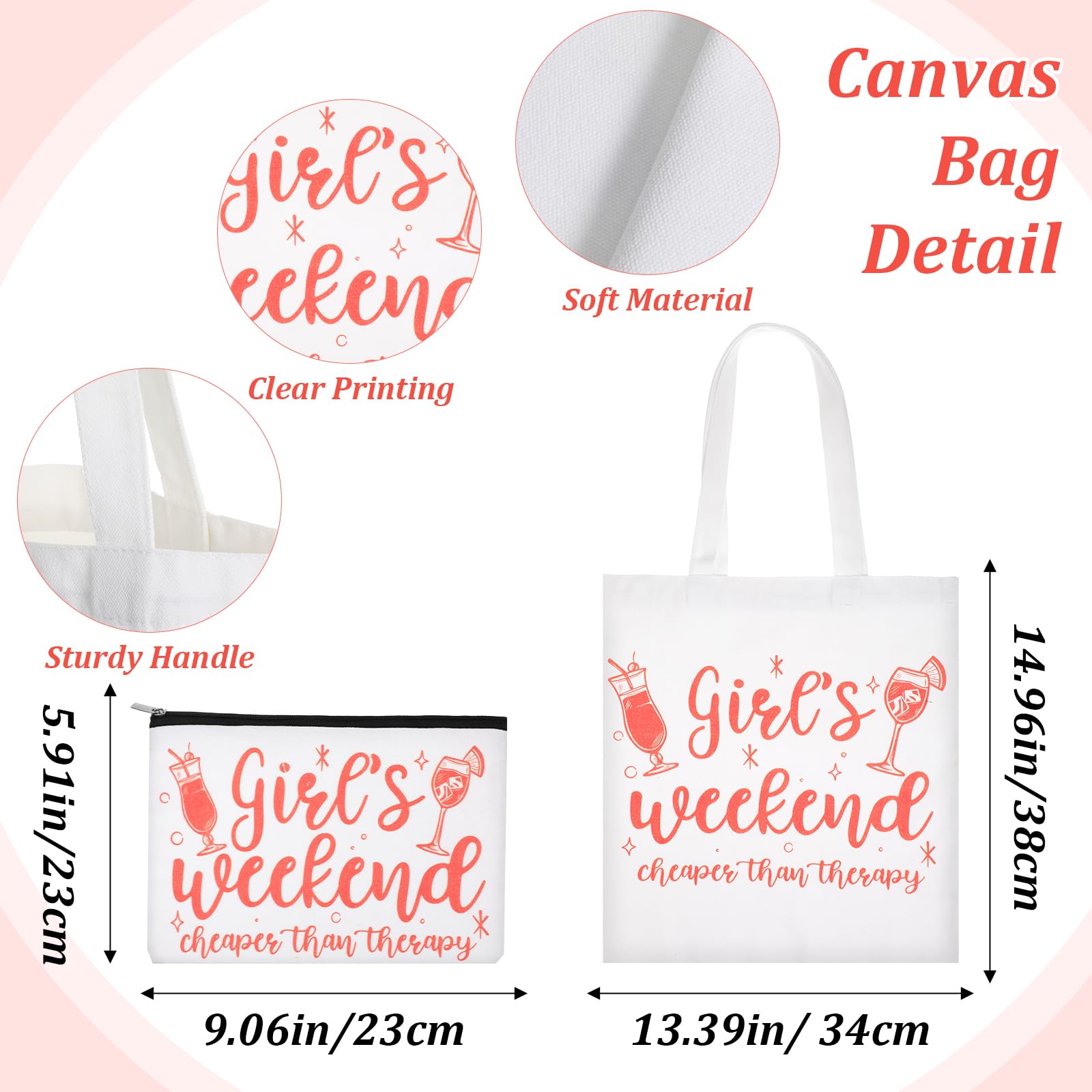 8 Pcs Christmas Girls Weekend Gifts for Women 4 Girls Trip Makeup Bag 4 Weekend Tote Bag Friend Trip Gifts Vacation Bestie Friendship Favors Summer Cosmetic Zipper Goodie Pouch (Classic Color)