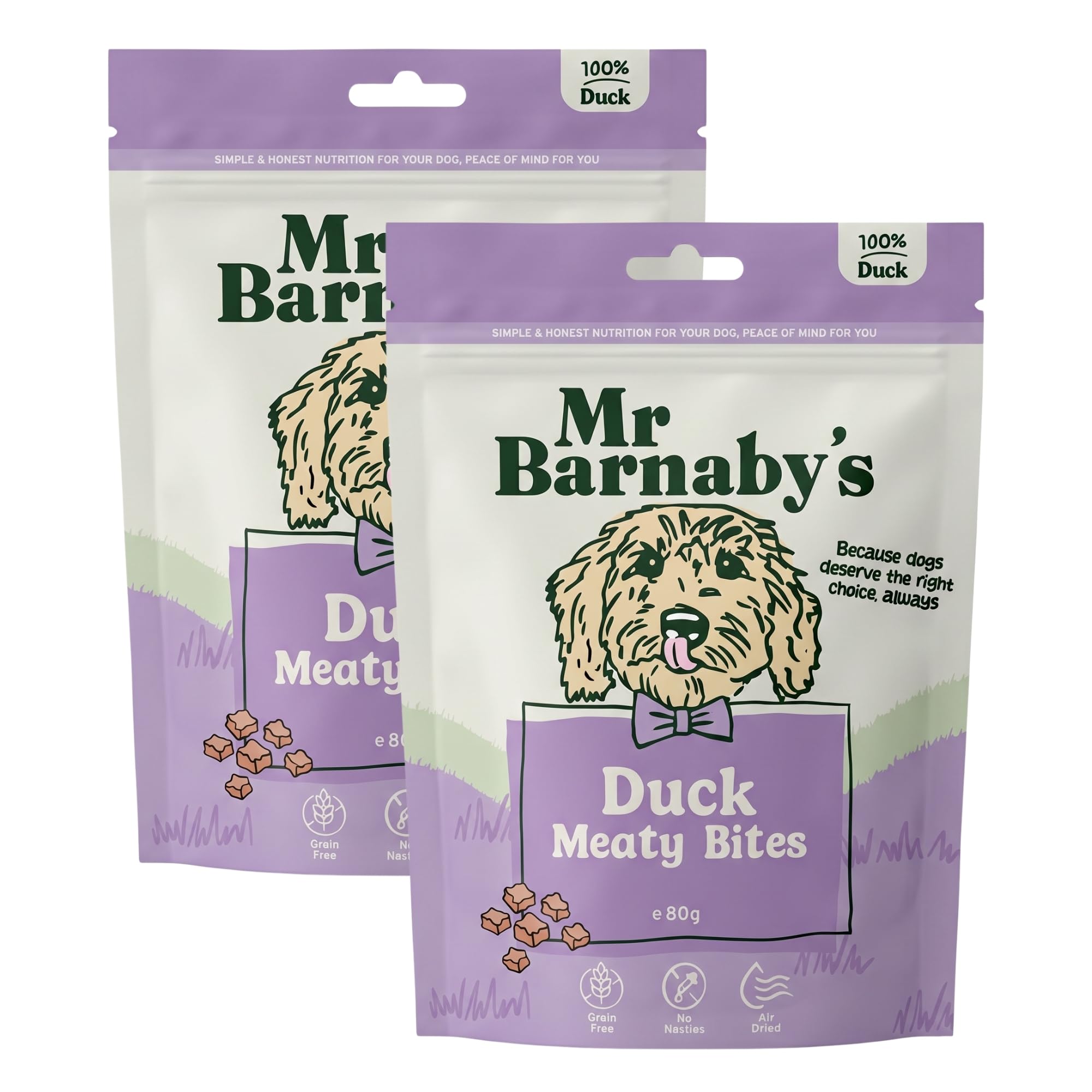 Mr Barnaby's Training Dog Treats - 100% Duck, 2 x 80g - Hypoallergenic, Grain Free & Natural Dog Chews - Puppy Training Treats for Dogs - Air-Dried & High Protein for Puppy, Adult & Senior Dogs
