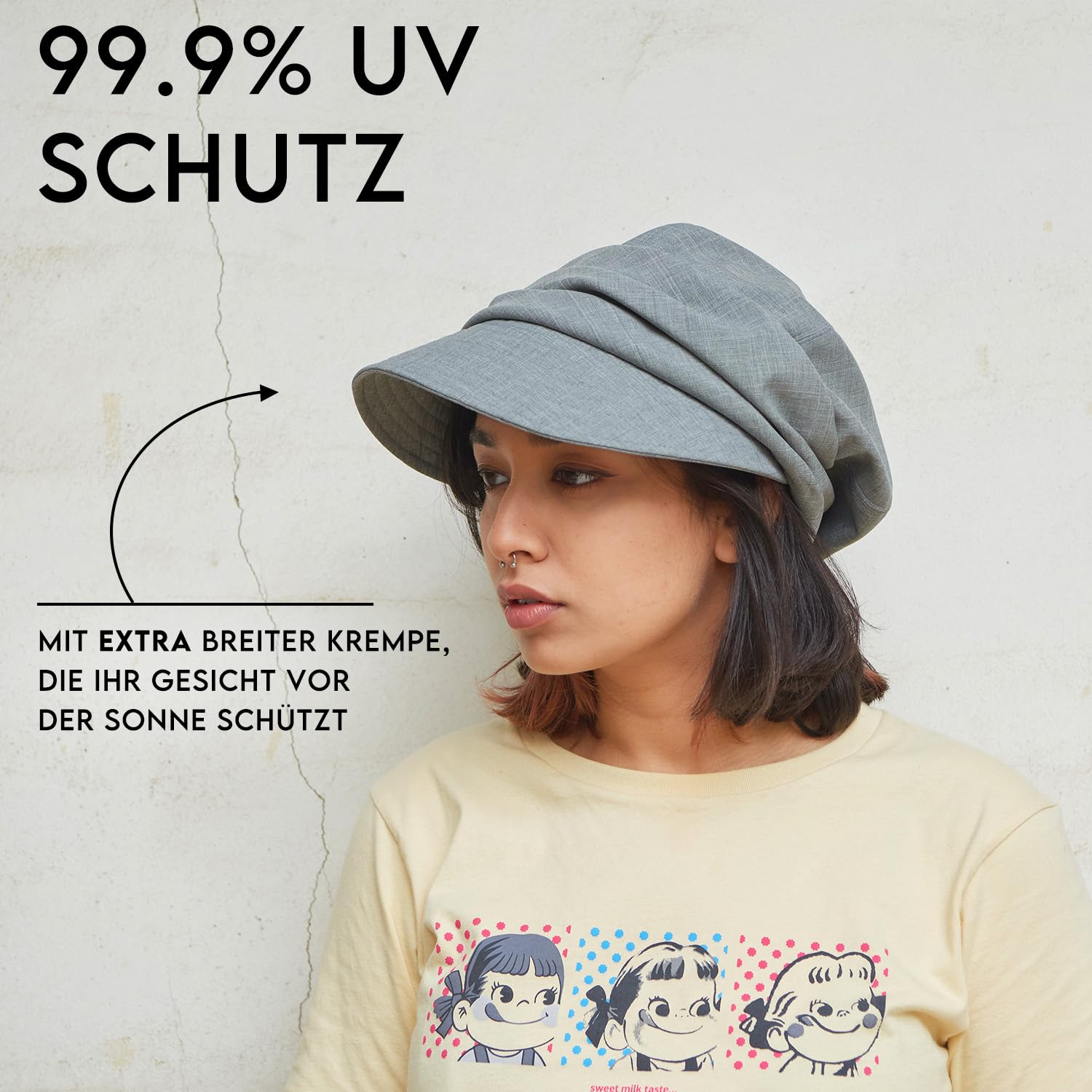 CHARM Bio-Baumwolle Sonnenhut für Frauen - Sommer Frühling Klappvisier für UV-Schutz, Chemo Empfindliche Haut