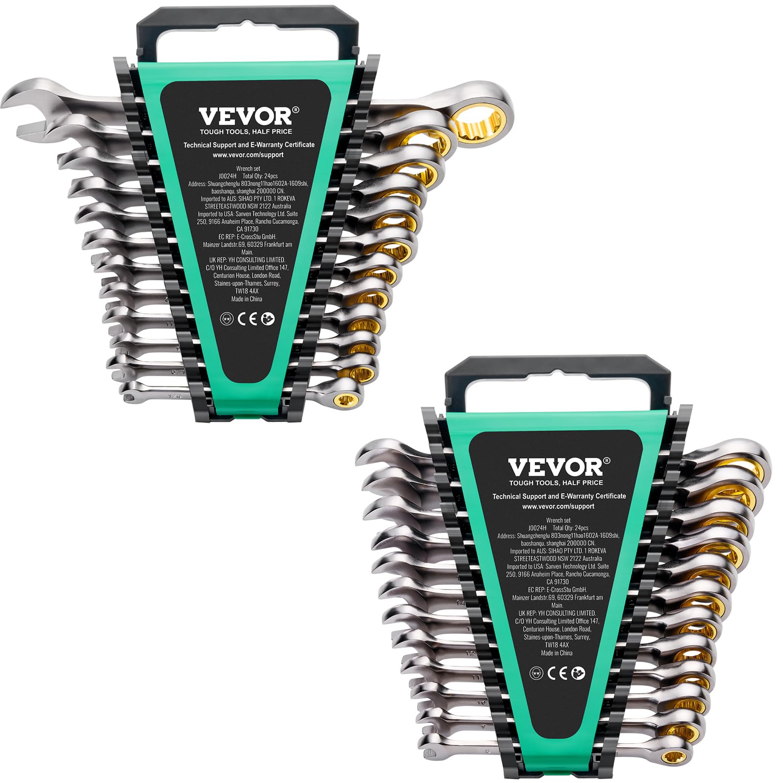 VEVOR 24 PCS Juego de Llaves Combinadas, Juego de Llaves de Trinquete con Estante Organizador, Juego de Llaves Mediano SAE de 1/4" a 7/8" y Métricas de 8 mm a 19 mm para Reparaciones de Automóviles