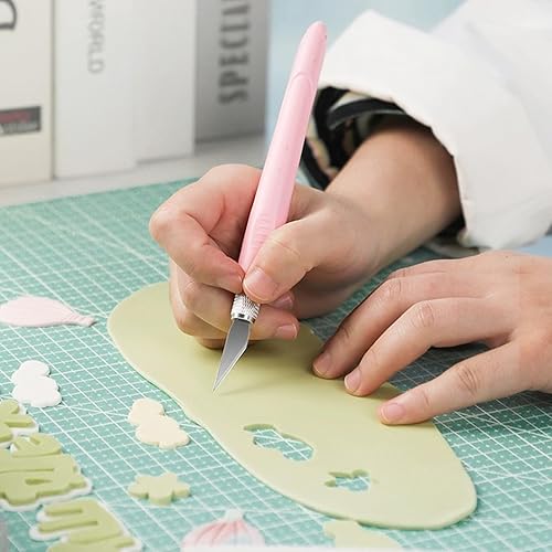 Miniatura 4 de KALAIEN Tapete de corte autorreparable, tapete de costura de corte de 18 x 12 pulgadas para manualidades, 1 cuchillo rosa para manualidades, regla