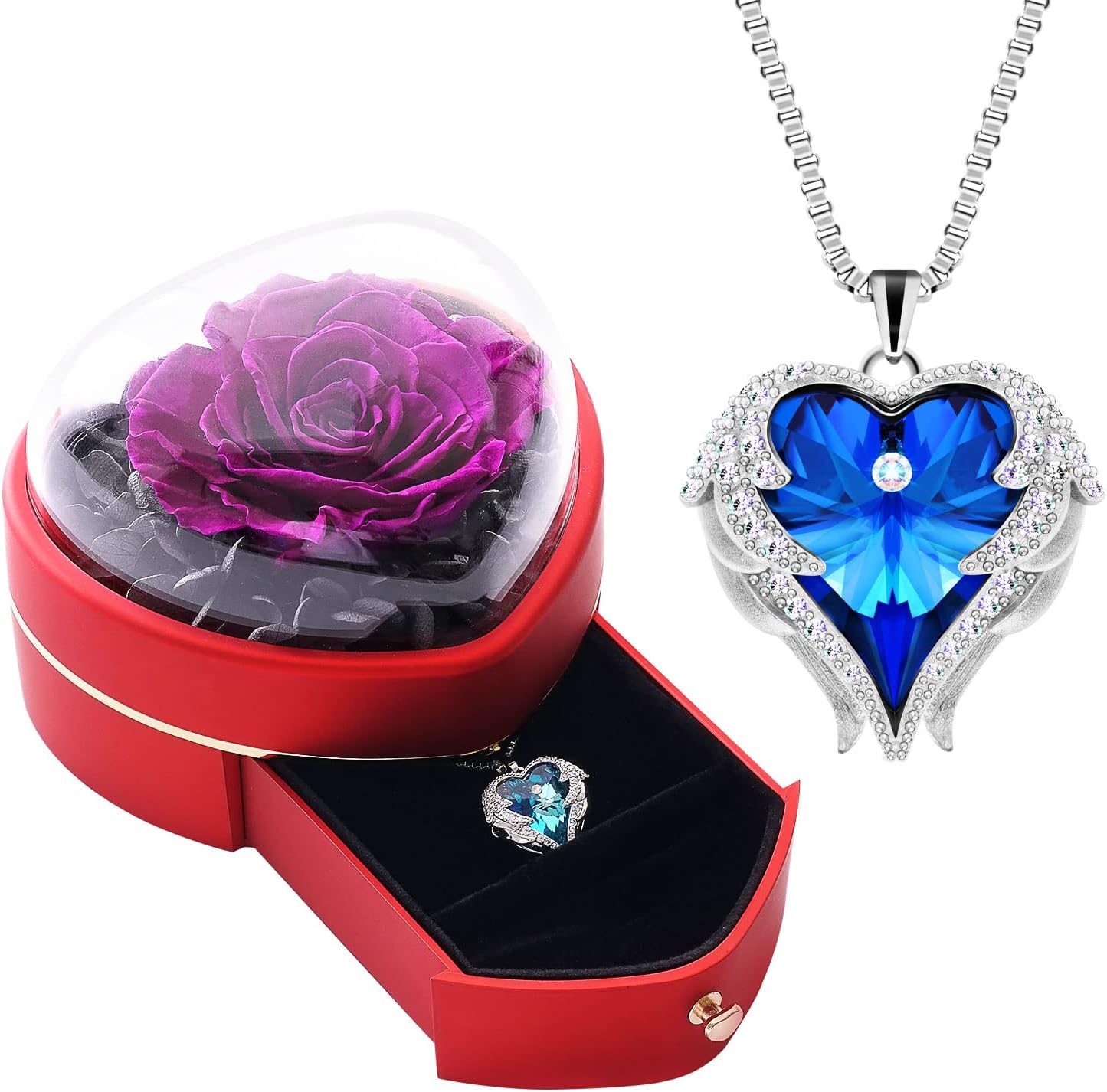 JLQPTX Preserved Real Rose with Heart Necklace Gift Set for Women. Romantic Gifts for Girlfriend Mom on Christmas.Forever Rose Gifts for Mom Grandma on Mothers Day. Birthday Gifts for Women.