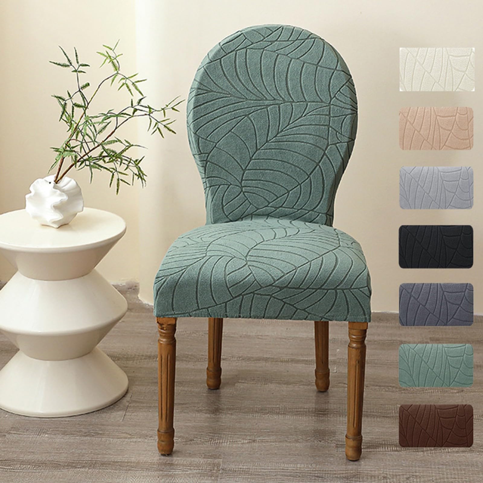 Stuhlhussen für Esszimmerstühle,Stuhlhussen ohne Armlehnen mit Runder Rückenlehne für Esszimmer und Küche,Vintage-Stil im französischen Landhausstil(Light Gray,6Pcs)