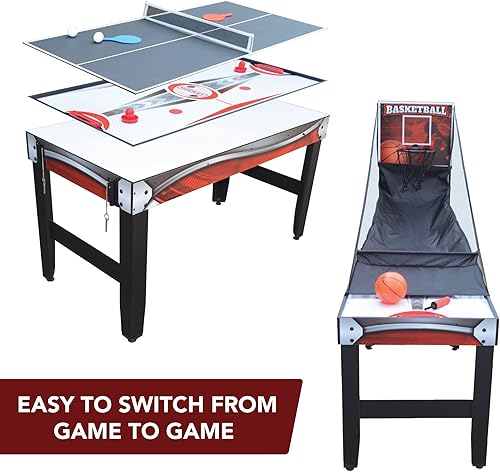 Miniatura 3 de Hathaway Scout - Mesa multijuego 4 en 1 de 54 pulgadas, ideal para salas de juegos familiares, incluye baloncesto de arcade, hockey de aire, tenis