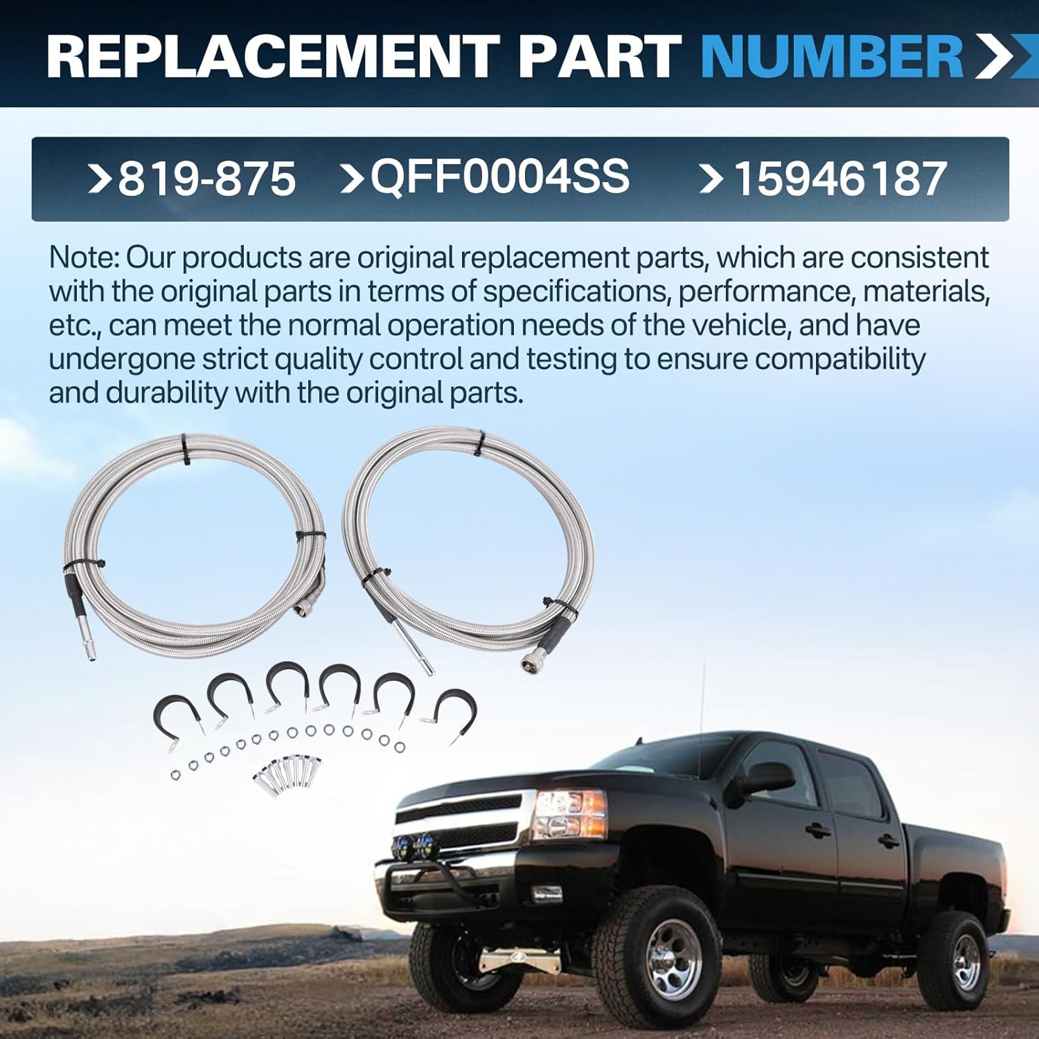 819-875 Fuel Line Quick Fix Kit, Flexible Stainless Steel Braided Fuel Line Compatible with 2004-2007 Chevy Chevrolet Silverado 1500, GMC Sierra 1500 4.8L 5.3L 6.0L V8 15946187, QFF0004SS