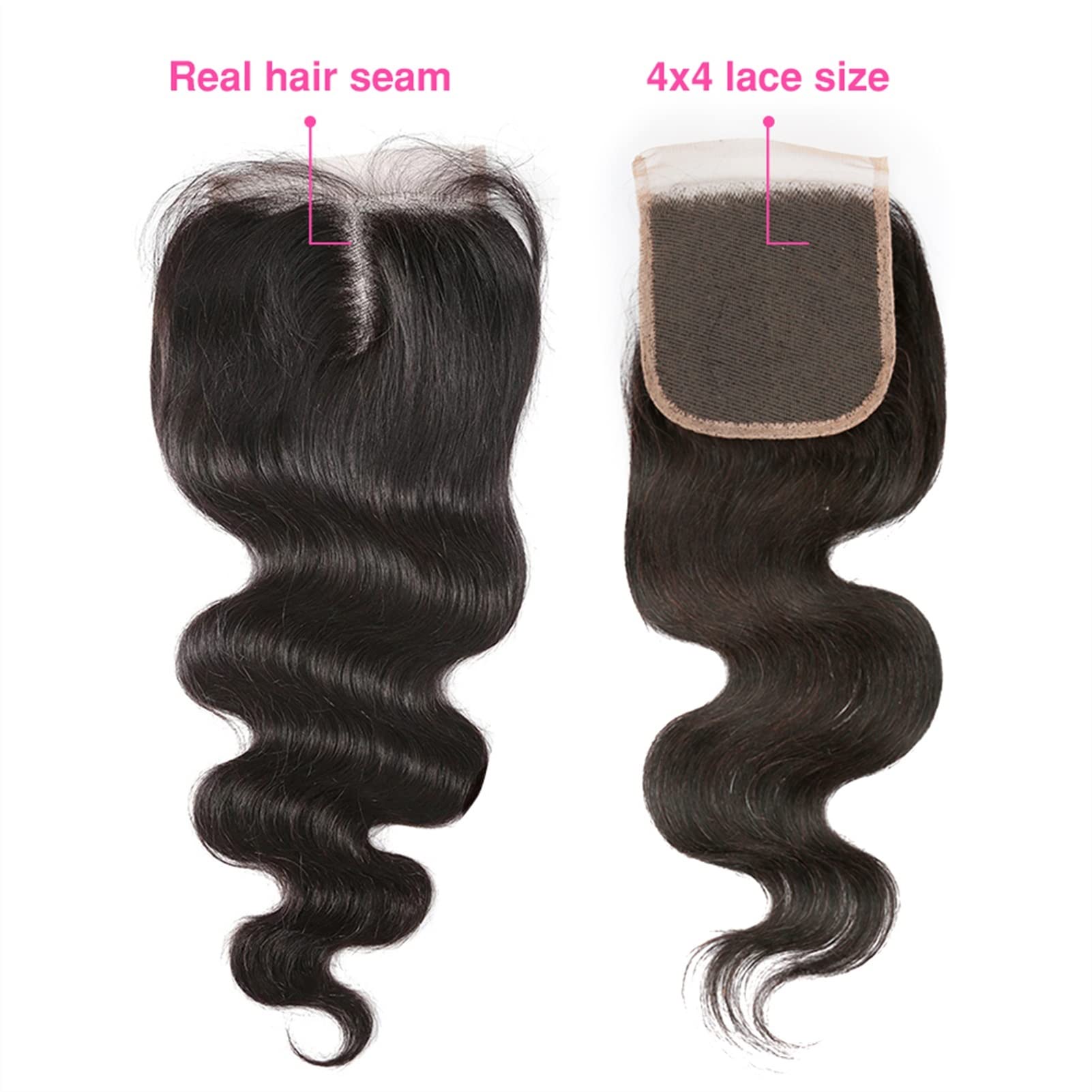 Paquetes de Cabello Onda corporal 3 PCS TRABAJA Y 1 PC Paquetes de cierre peruanos Paquetes de tejido for el cabello con 4x4 Cierre de encaje Remy Human Hair Weave Bundles for mujeres negras Extension