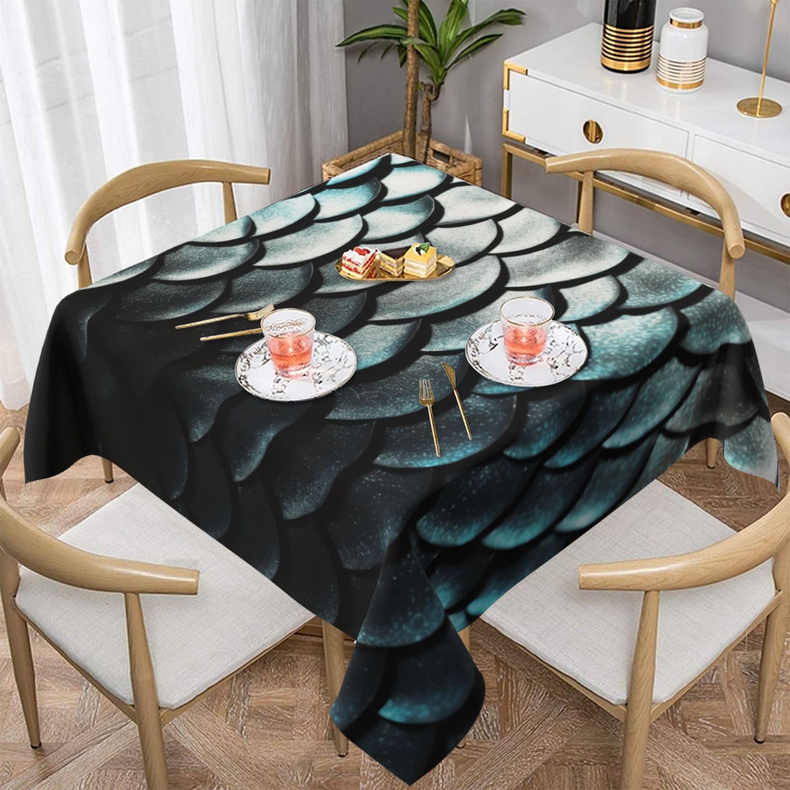 WPKJU Silver Fish Scale Printed Square Tablecloth 60x60 inch Water Resistant Table Cover Washable Rectangle Table Cloth for Dining Tables