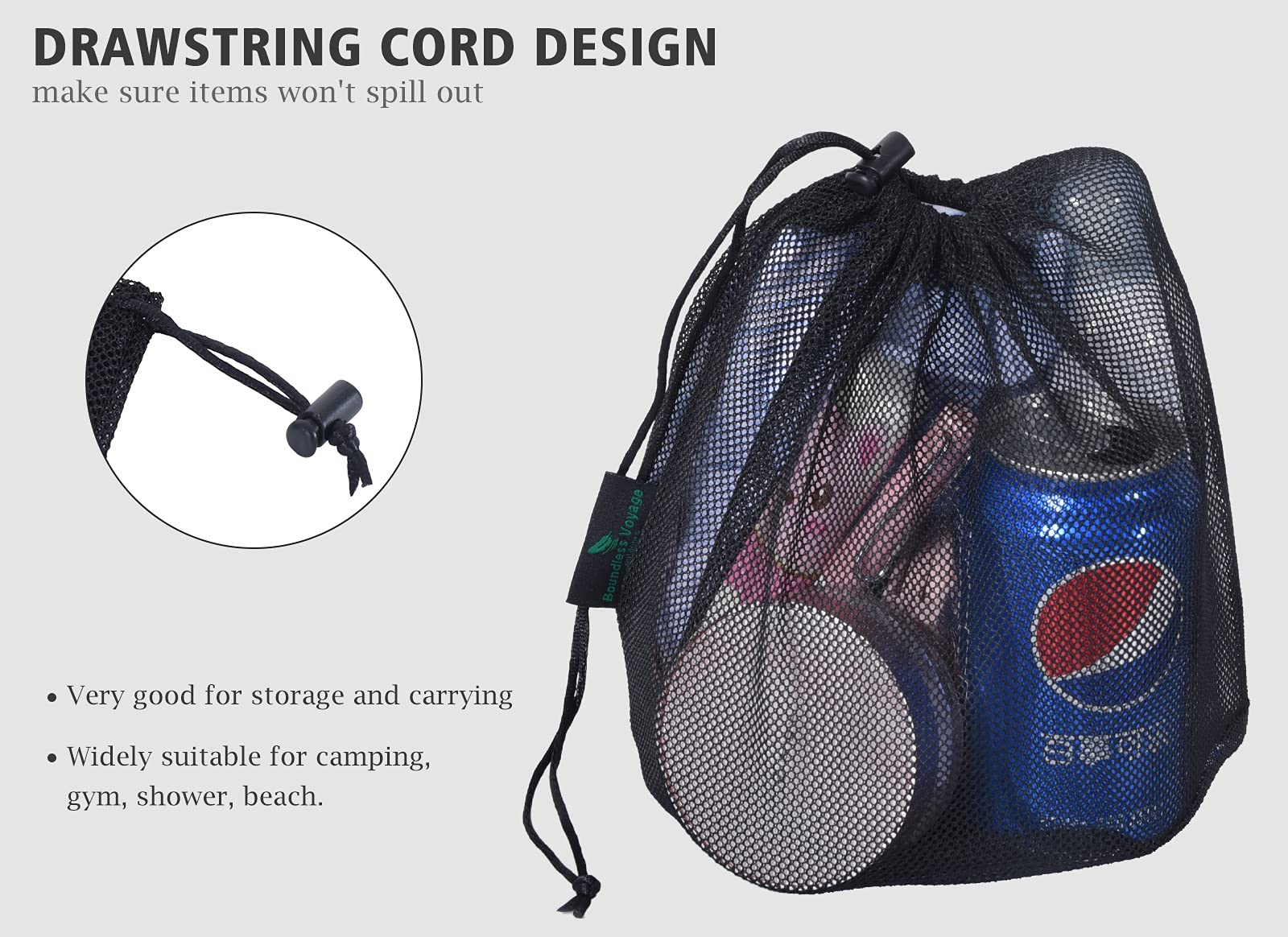 iBasingo Black Drawstring Mesh Nylon Sack Net Bag - Image 3