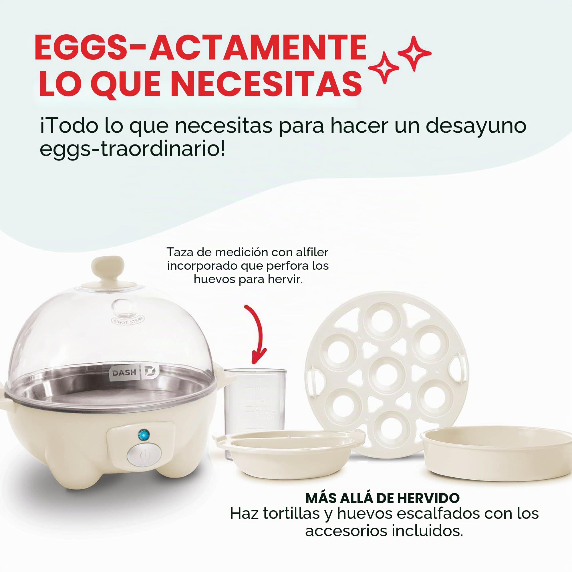 DASH - Olla de huevo rápida, con capacidad para 7 huevos, para huevos duros, huevos escalfados, huevos revueltos u tortillas con función de apagado automático, color crema
