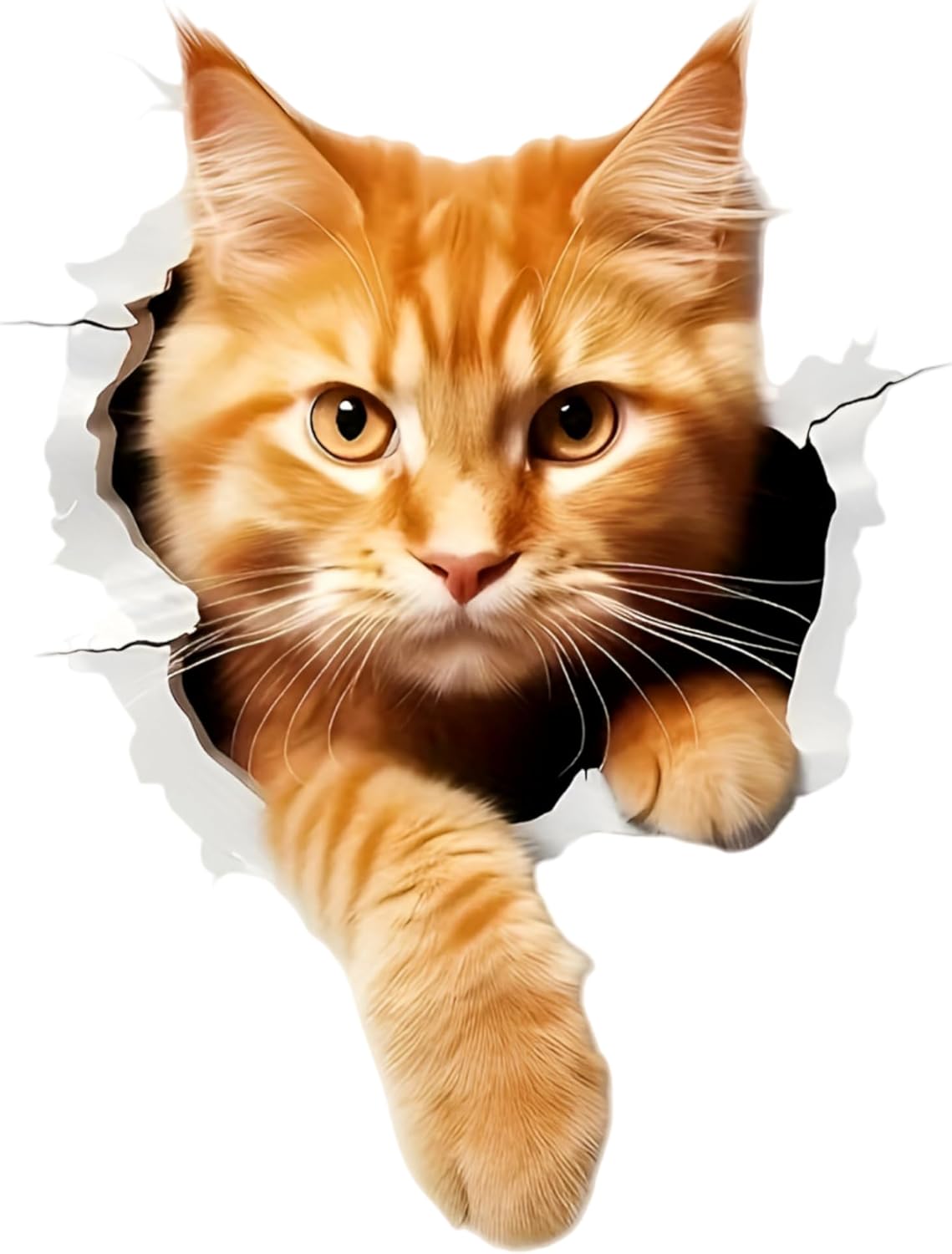 3D Cat Peeking Car Stickers, 5.5-Inch Self-Adhesive Vinyl 2-Pack, Cute Orange Ginger Cat Car Decals and Bumper Stickers for Vehicles, Laptop, Motorcycle, Refrigerator, Glossy Durable Finish