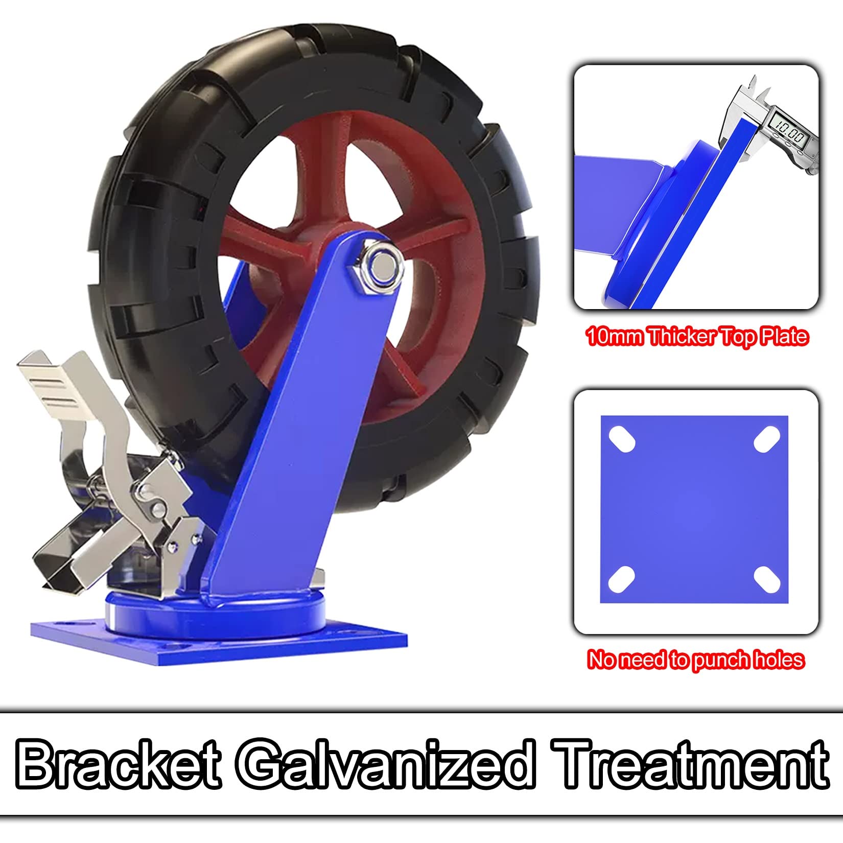 Set di 4 Ruote piroettanti in Gomma Resistenti con Freno, Diametro 200 mm (8"), capacità di carico Industriale, perfette per la Mobilità di mobili e Attrezzature.