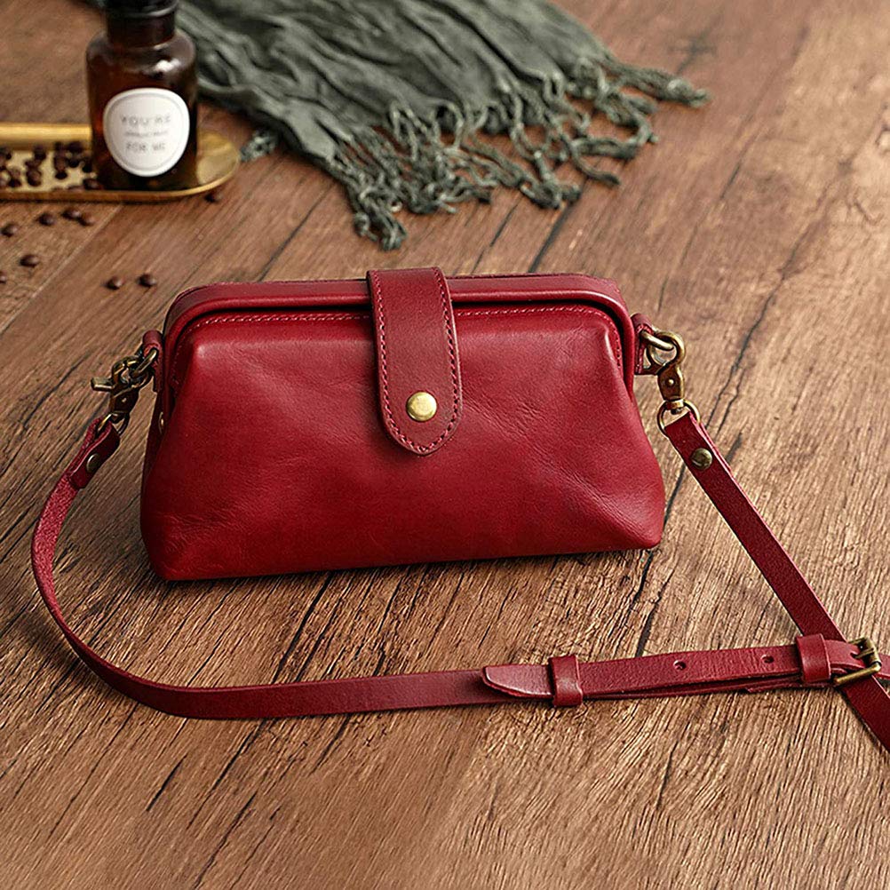 Retro Hecho a Mano Médico Bolso Bandolera Mujer Estilo Vintage Cuero Bandolera Bandolera (Rojo Oscuro)