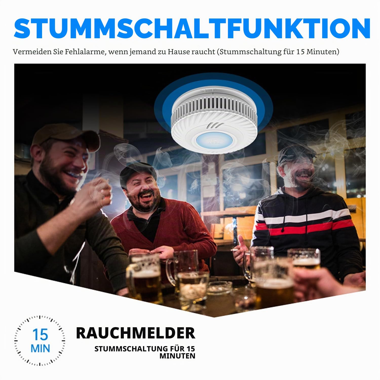 Smart Rauchmelder,WLAN-Rauchmelder, kompatibel mit Tuya/Smart Life APP，Kein Gateway erforderlich ，85 dB Warnsignal, vernetzter Mini-Rauch- und Feuermelder,S100B-CR-W (4er Pack)