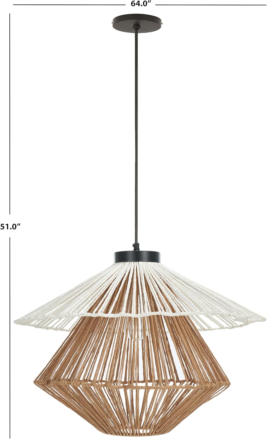 SAFAVIEH Lighting Collection Gaia Brown/White Raffia Adjustable Pendant Hanging Light Fixture, Ideal for Dining Room, Kitchen Island, Entryway (LED Bulb Included)