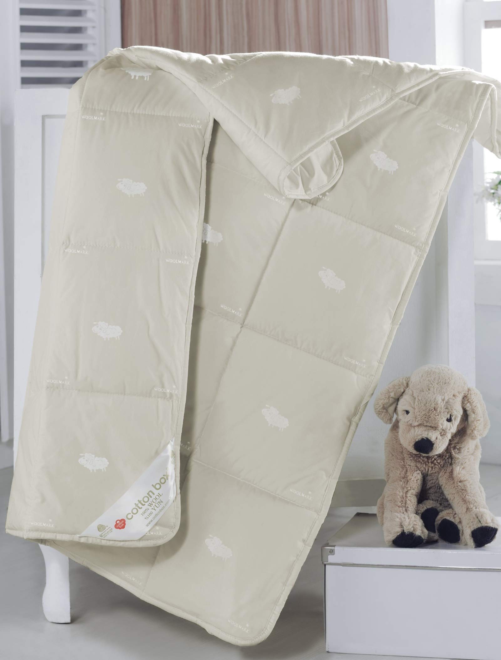 OZINCI 100% Pure Wool Filled Crib/Toddler/Baby Comforter, Encased in 100% Sateen Cotton, Natural White, Woolmark Certified