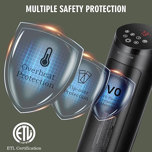 Miniatura 6 de Tangkula Calentador de espacio oscilante de 1500 W, calentador de torre PTC de cerámica de calentamiento rápido con termostato, control remoto, 3