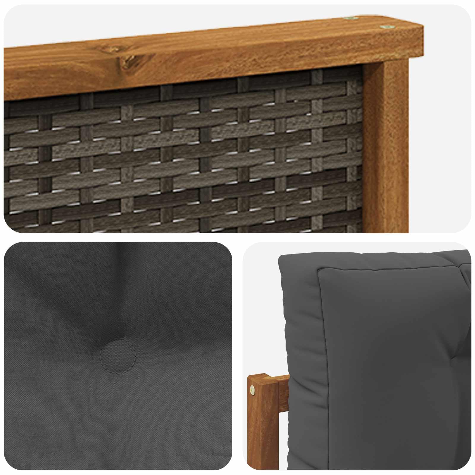Zewnętrzna sofa środkowa z litego drewna akacjowego z odporną na warunki atmosferyczne tapicerką, powierzchnia siedziska 80 cm, podłokietnik i oparcie, możliwość elastycznego łączenia jako