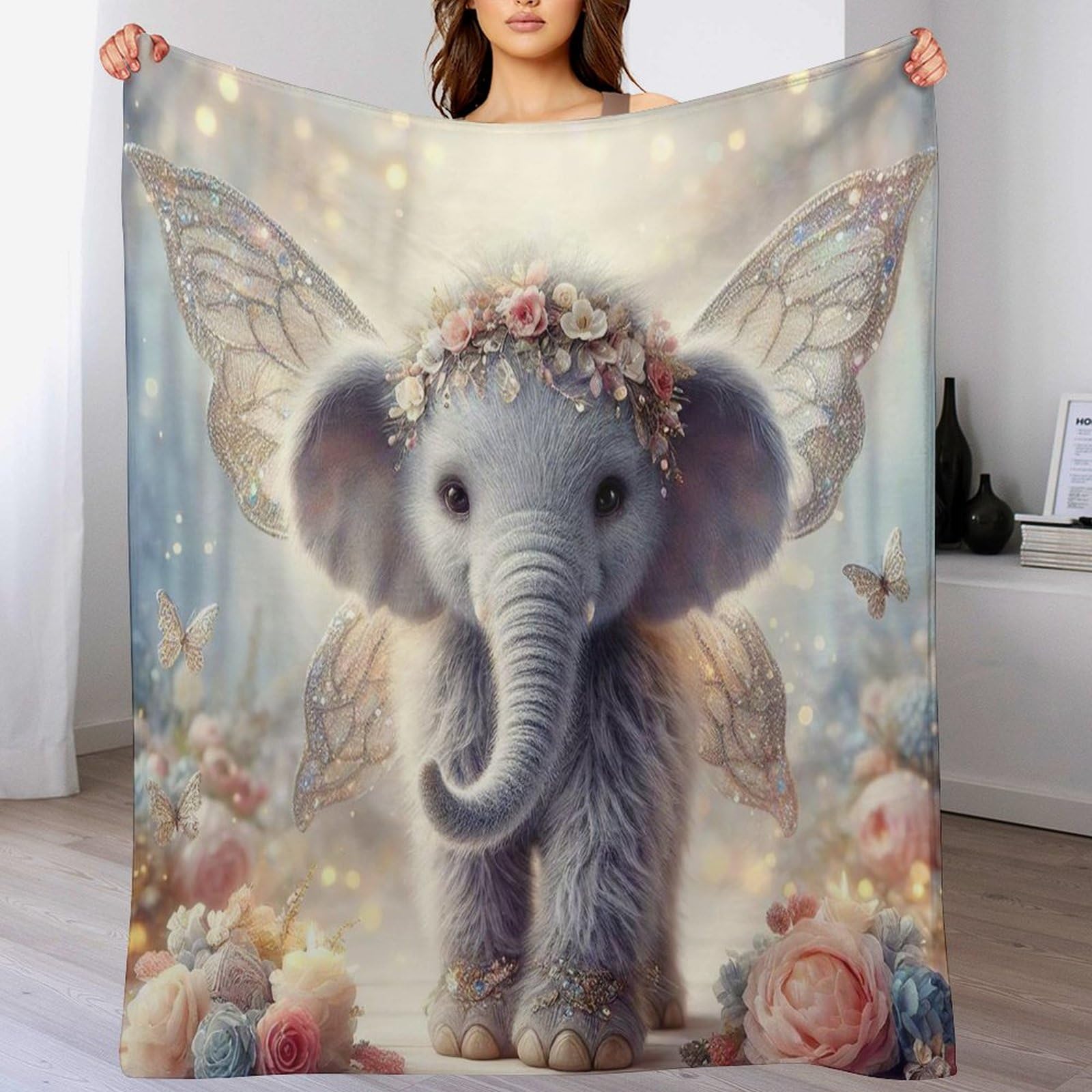 Plaid couverture éléphant flannel contre le froid sur le lit et le canapé