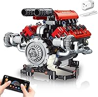 OWNONE1 V8 Engine Model Kit: Working 8-Cylinder Visible Building Blocks with Motor, LED Lights & App Control - STEM Project for Kids & Adults (660pcs)