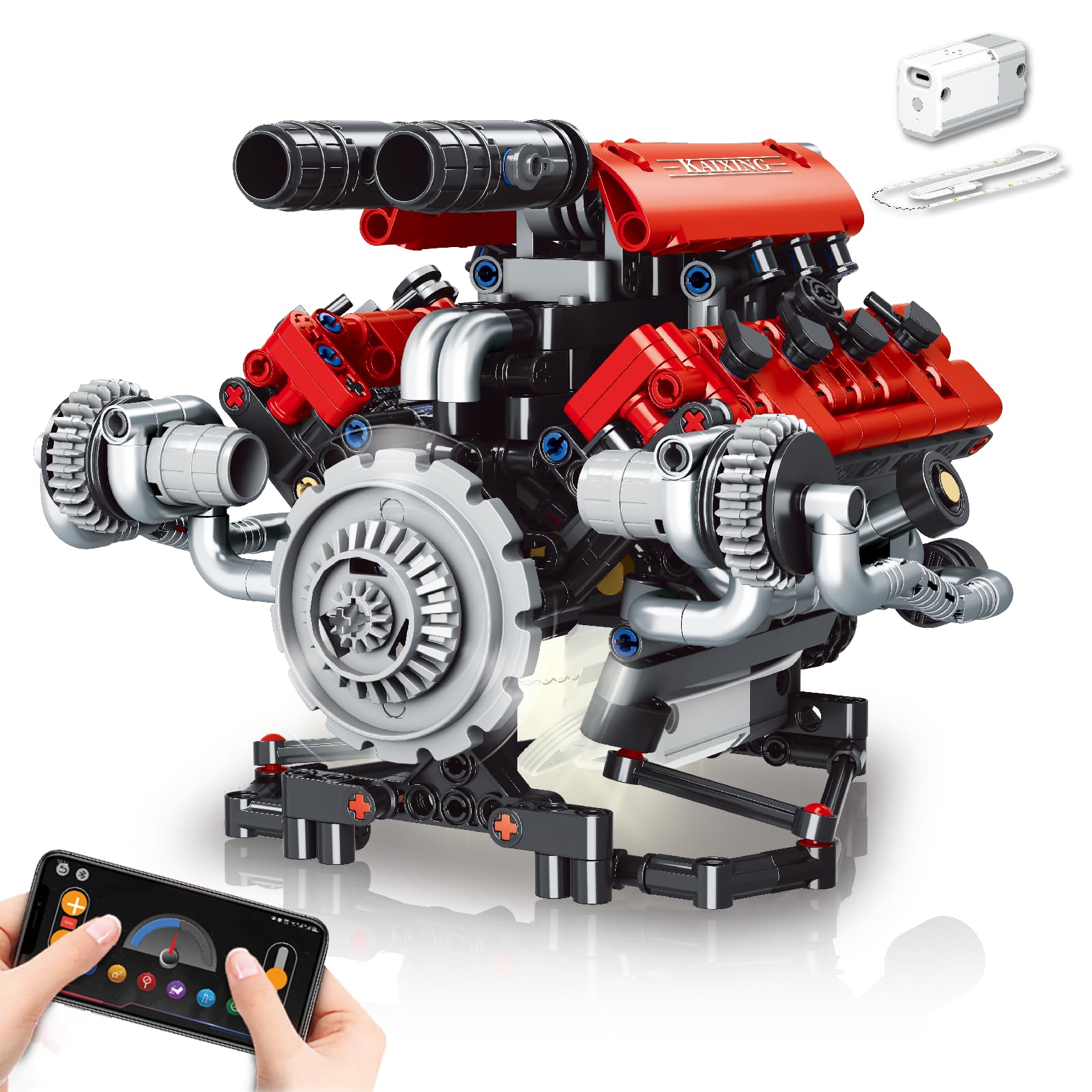 OWNONE 1 V8 Engine Model Kit That Work - 8-Cylinder Visible Engine Building Blocks Set with Motor, LED Light & APP Control - Build Your Own