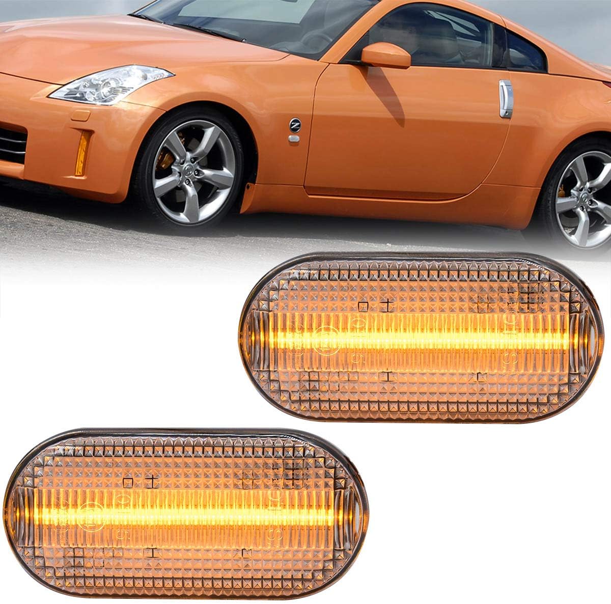 LED Side Marker Lamps for 2003-2009 Nissan 350Z Z33 Fairlady Z Clear Lens Front Fender Turn Signal Marker Lights