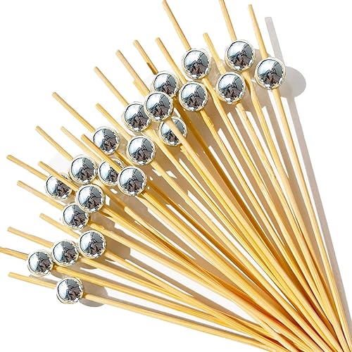 Palillos de cóctel, 200 palillos de dientes para aperitivos, brochetas de cóctel de bambú de 4.7 pulgadas para aperitivos, palillos de dientes de