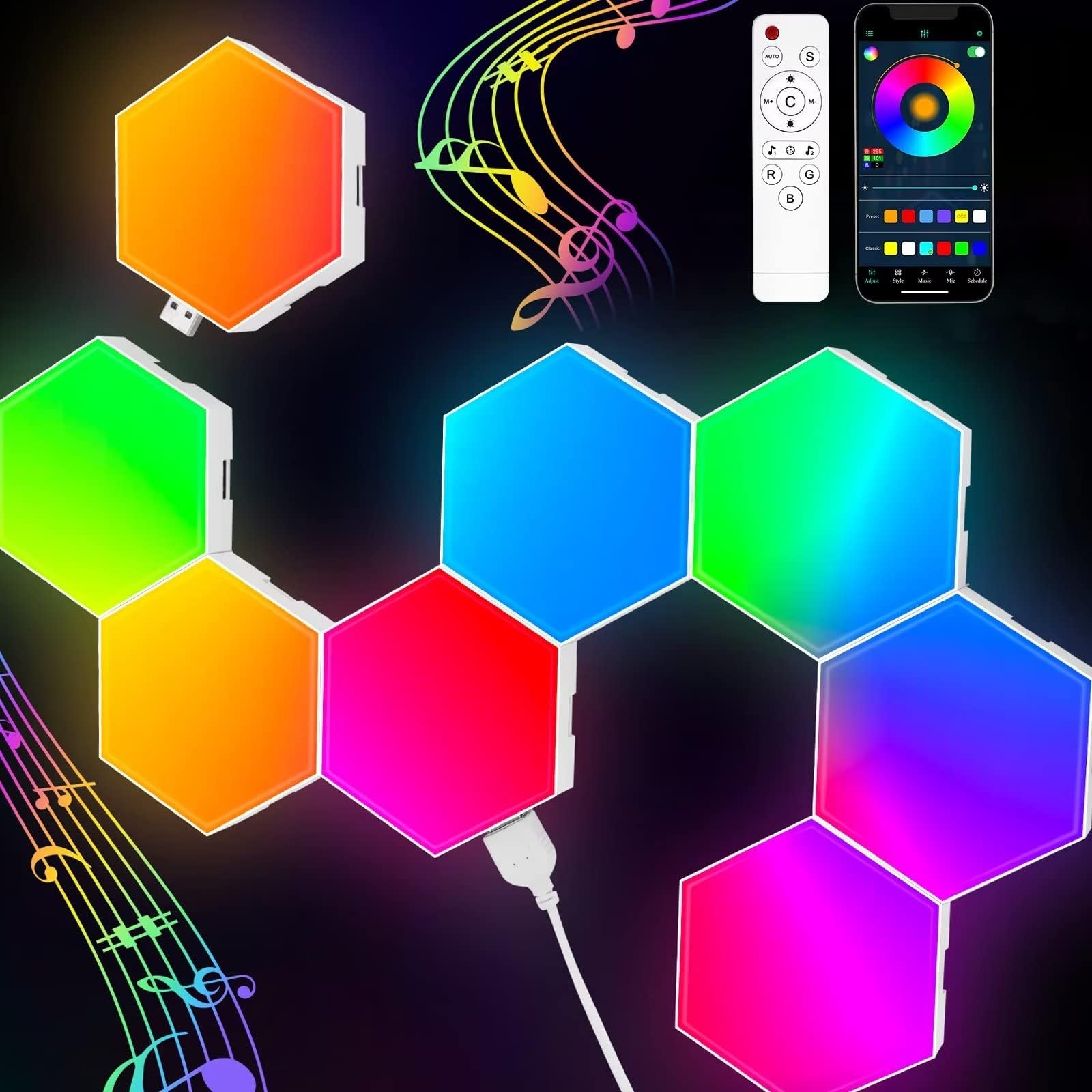 TISOFU Hexagon Lights (8 Pack) LED Wall Panels, RGB Gaming Lights with APP, Smart Modular Panel Hex Tiles Push Glide Expansion Shapes Lights