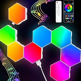TISOFU Luzes hexagonais (pacote com 8) painéis de parede de LED, luzes RGB para jogos com aplicativo, painel modular inteligente hexagonal, formato de expansão push glide