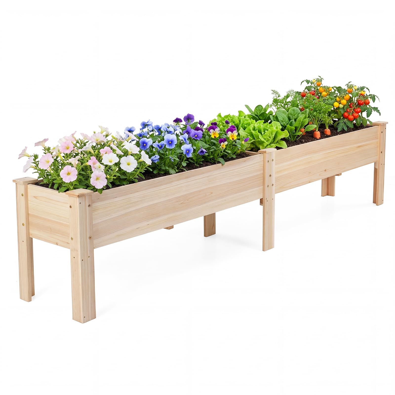 COSTWAY Raised Garden Bed, Wooden Elevated Planter Box with Legs and Drainage Holes, Outdoor Rectangular Grow Box Container for Climbing Plants Vines Fruit (240 x 44 x 51.5cm)