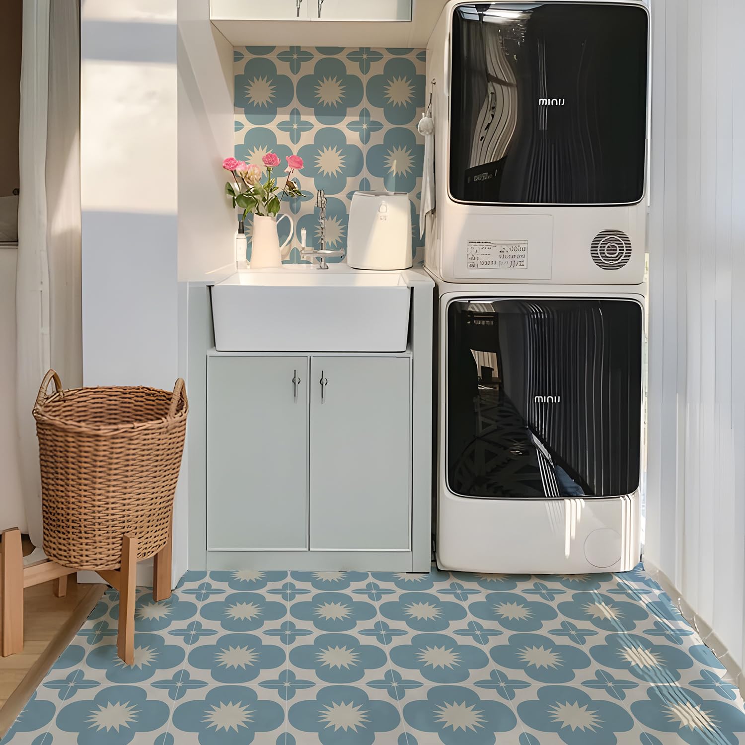 Alwayspon Tile Sticker, 25PcsX20cm/8inch Blue Self Adhesive Stick on Tiles Transfer Sticker for Bathroom Kitchen, Splashback, Peel and Stick Vinyl Floor Wall Tiles Sticker - Image 2