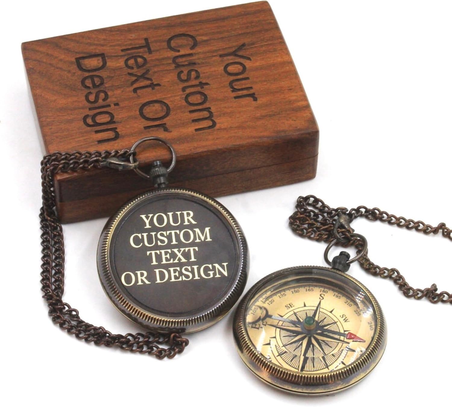 Personalized Brass Compass - Custom Working Handmade Compass Gift for Men with Customizable Leather Case and Wooden Box - Personalized Gift for Anniversary, Wedding, Birthday, Retirement, Corporate
