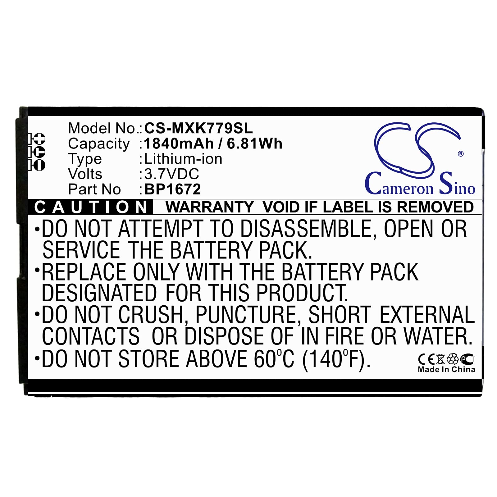 Batterie Li-ion BP1672 3.7V 1840mAh Pour Moxee K779 - Neuve