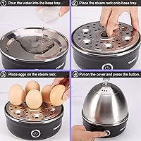 Vista 6 de VOBAGA Olla eléctrica para huevos, caldera rápida de huevos con apagado automático para huevos suaves, medianos, duros, escalfados, al vapor