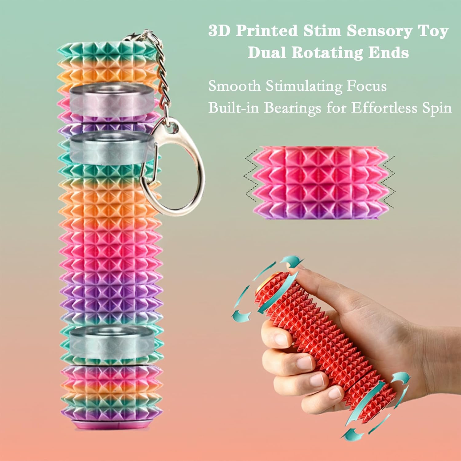 Little Ouchies Fidget Toys, Mydethun 3 Section Silent Sweet Stress Relief Fidget with Roller and Spinner, Easter Baster Stocking Stuffers for Adults, Anxiety Pain Stim Fidget Toy with Keychain, Orange