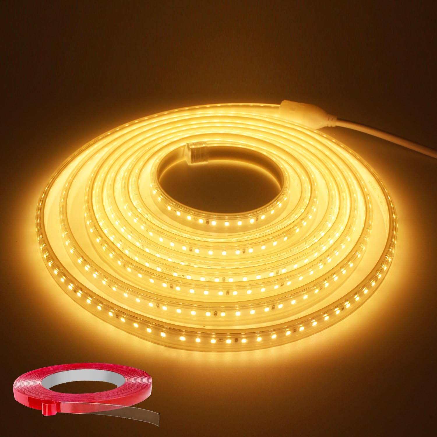 LED Strip 15M, Super Hell LED Streifen 220V 230V Direktanschluss, Wasserdicht IP65 Stripes mit Schalter, 3000K Warmweiss Band für Innen Außen Dekoration Beleuchtung Warmweiß