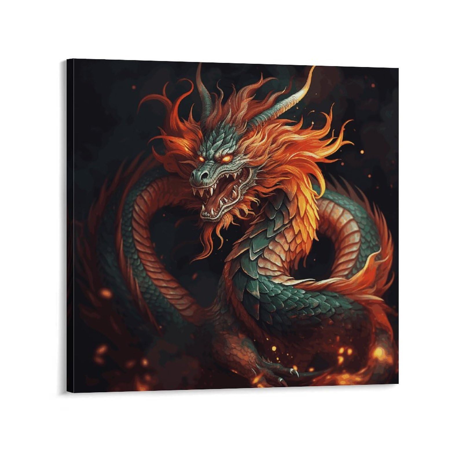 KLOPH Chinese Dragon Canvas Wall Art for Living Room 08x8inch Modern Artwork Painting for Bathroom Hanging Canvas Prints Aesthetic Wallart for Bedroom Kitchen Office Wall Decor