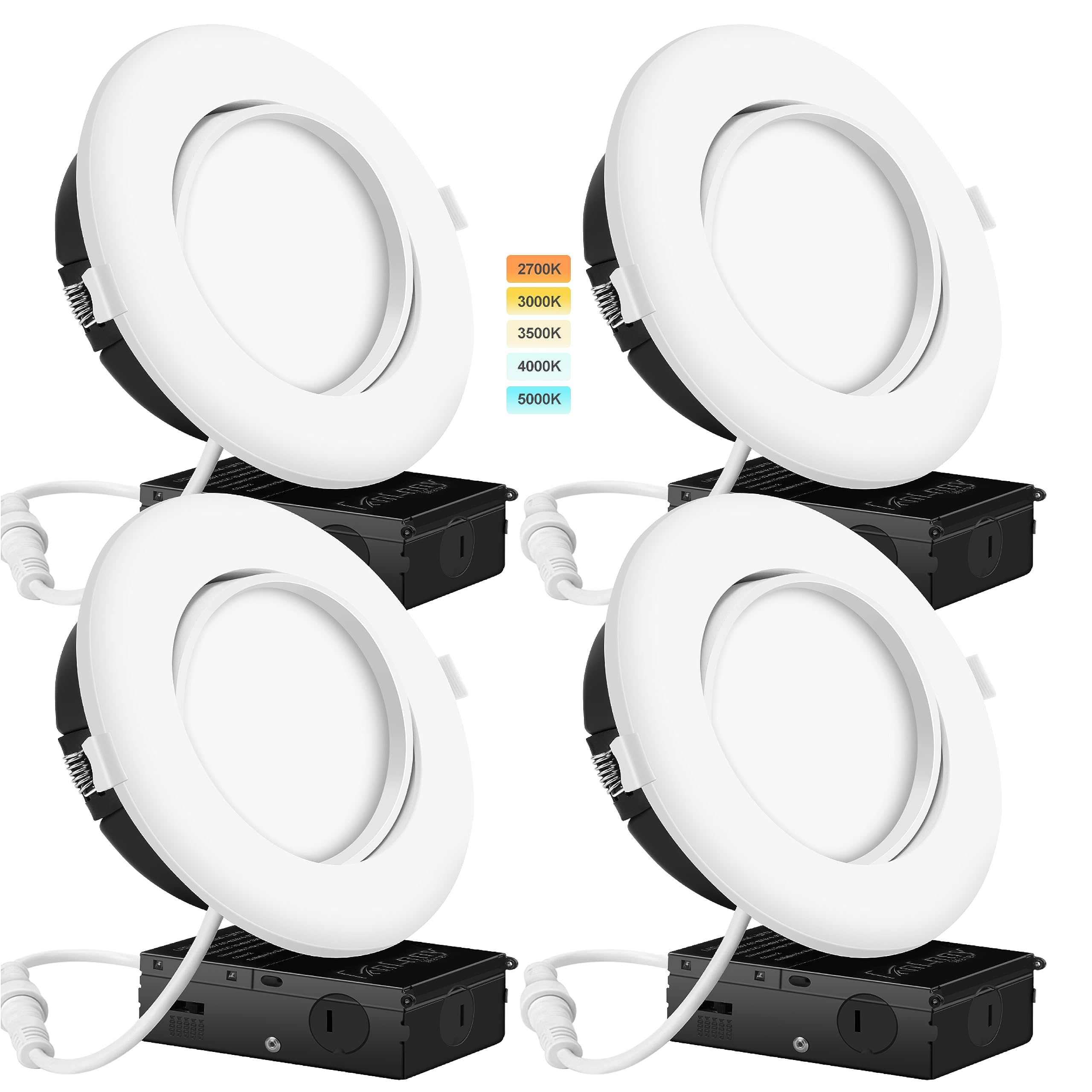 Photo 1 of 6 Inch Gimbal recessed Light, Eyeball Light with Rotate & Swivel with Junction Box,4000K,15W 1050LM,Dimmable 4 Pack 6 Inch-4 Pack