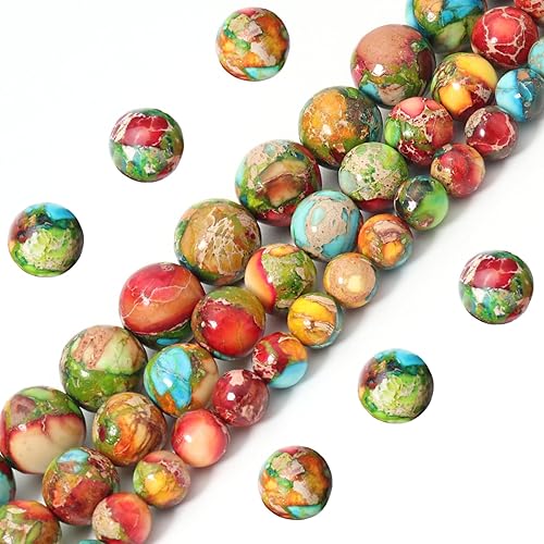 Miniatura 2 de 45 cuentas de piedras preciosas de jaspe imperial verde mixto natural de 0.315 pulgadas (0.315 in), cuentas redondas sueltas para hacer manualidades