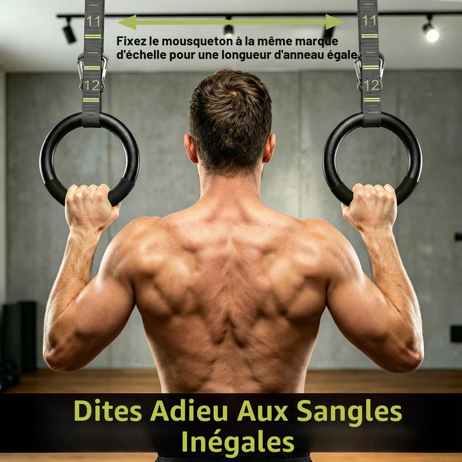 QUOLIX Anneaux Gymnastique ABS, Équipement d'Anneaux de Gymnastique Antidérapants avec 3M Bretelles Réglables pour Maison et l'extérieur, Anneaux d'exercice pour Remise en Forme par Gravité,Crossfit