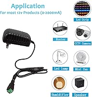Vista 5 de 12 Volt 2A Power Supply DC 12v Power Cord 100-240V AC to DC 12V 2Amp 1A Power Supply Adapter 12V AC/DC Adapter Transformer 5.5mm x 2.5mm dc Plug for